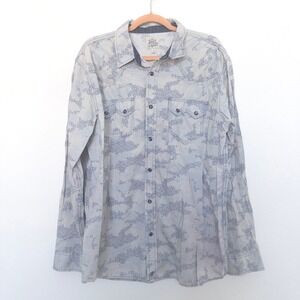 Y2K Moon Shine Mens Shirt Size L Blue Floral Long Sleeve Western Surf Pearl Snap